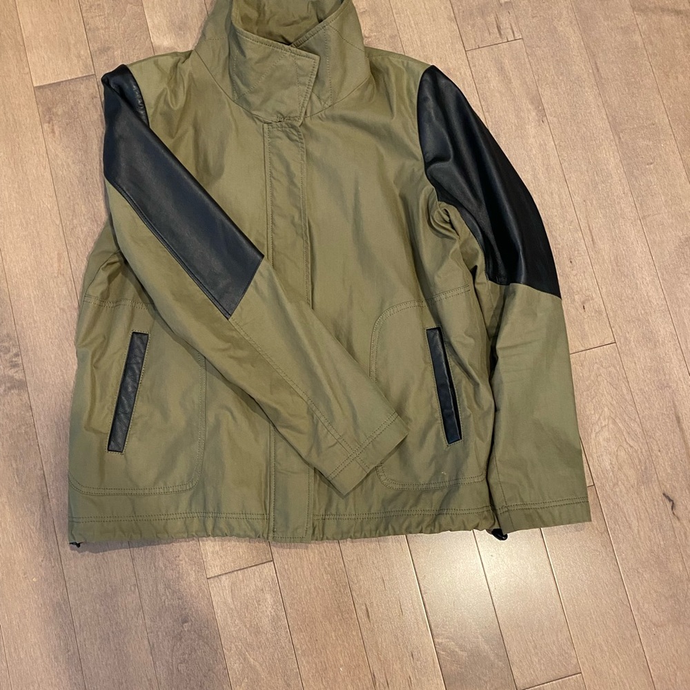 Khaki and leather spring coat